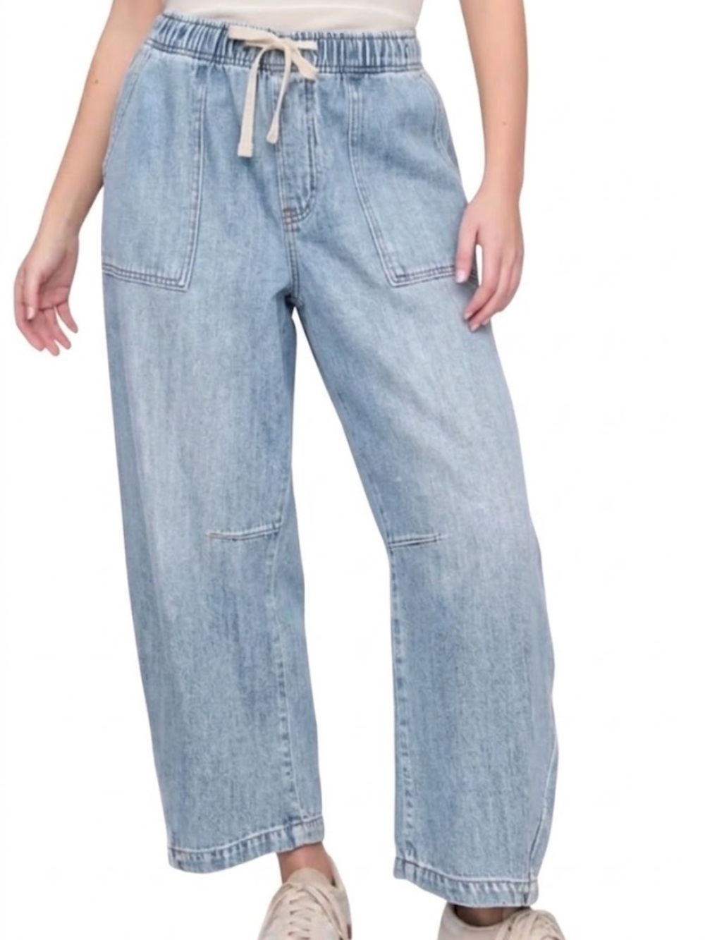 XL Gap Denim Mid Rise Super Soft Pull-On Light Wash Barrel Leg Jeans